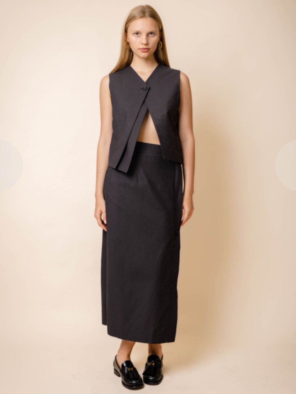 The NKC Store Charcoal Marnie Button Midi Skirt - Size Small
